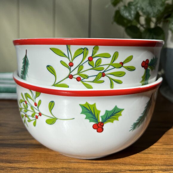 2 Porcelain Bowls Tis the Season Royal Norfolk Christmas Holly - Picture 4 of 13